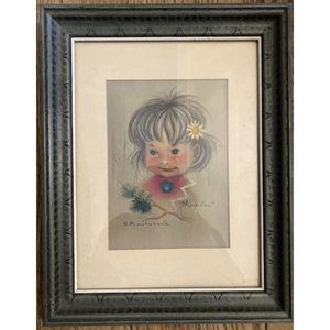 Monteague Signed 6x8 Print MOONRISE Native American Girl Child Matted Framed MCM
